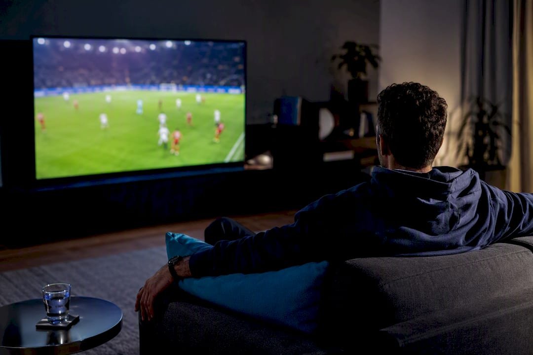 Fan watching Bundesliga match at home