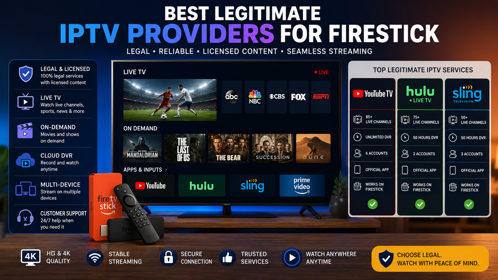 Best legal IPTV providers for Firestick and live TV streaming services