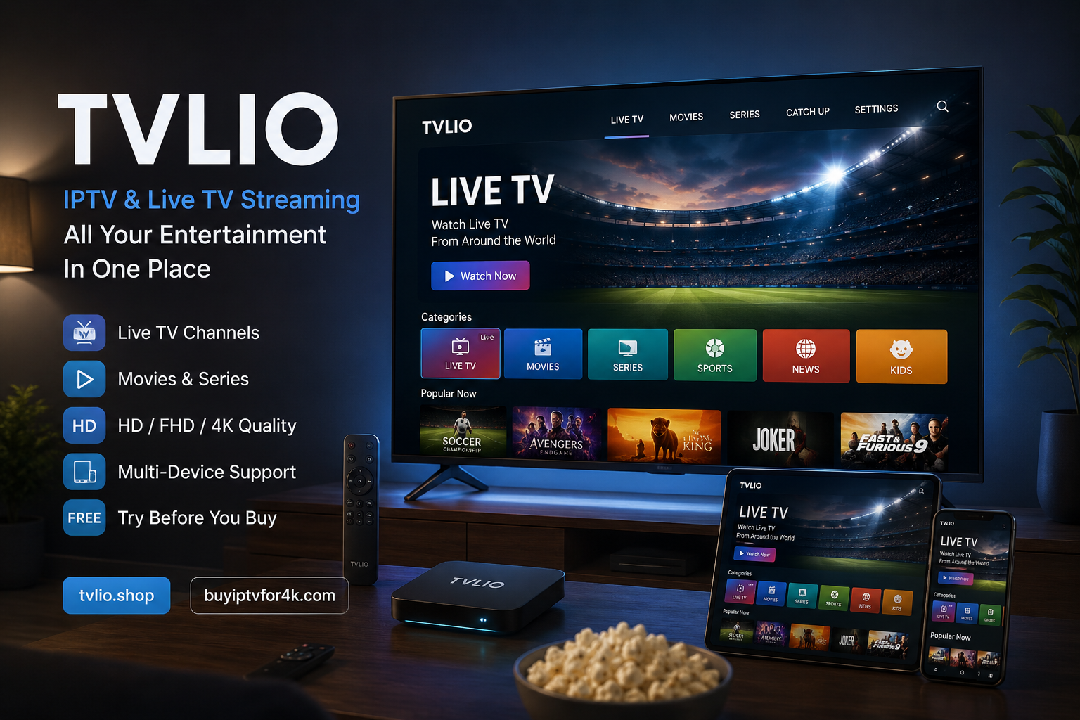 TVLIO IPTV and live TV streaming guide on a 4K Smart TV