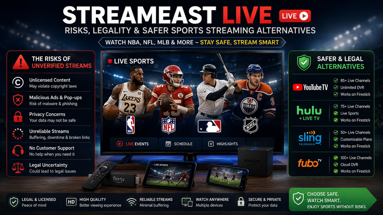 StreamEast Live risks and legal sports streaming alternatives